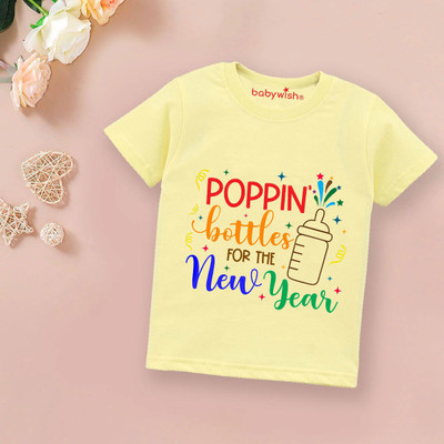 Babywish Boys & Girls Typography Cotton Blend Regular T Shirt(Yellow, Pack of 1)