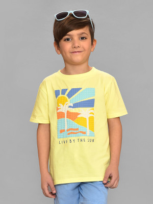 Mi Arcus Baby Boys & Baby Girls Typography, Printed Cotton Blend Regular T Shirt(Yellow, Pack of 1)