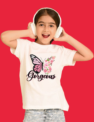 Nusyl Girls Graphic Print Cotton Blend Oversized T Shirt(White, Pack of 1)