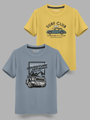 Hellcat Boys Printed Cotton Blend Regular T Shirt(Grey, Pack of 2)