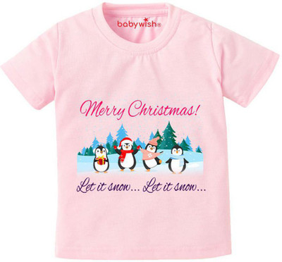 Babywish Boys & Girls Printed Pure Cotton Regular T Shirt(Pink, Pack of 1)