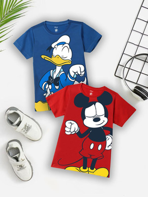 YK Disney Boys Printed Cotton Blend Regular T Shirt(Blue, Pack of 2)