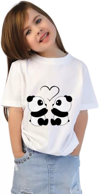 Smrink Boys & Girls Printed Polyester Regular T Shirt(White, Pack of 1)