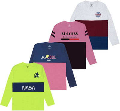 MIST N FOGG Boys Colorblock Cotton Blend Regular T Shirt(Multicolor, Pack of 4)