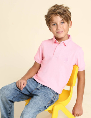 U.S. POLO ASSN. Baby Boys Solid Pure Cotton Regular T Shirt(Pink, Pack of 1)