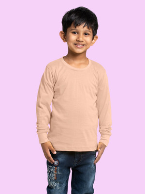 FBAR Boys Solid Pure Cotton Regular T Shirt(Beige, Pack of 1)