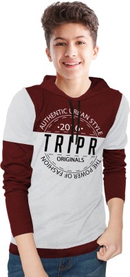 TRIPR Boys Typography, Printed Cotton Blend T Shirt(Maroon, Pack of 1)