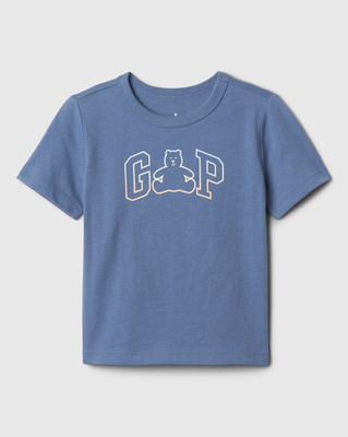 GAP Kids Boys & Girls Graphic Print Pure Cotton Regular T Shirt(Blue, Pack of 1)