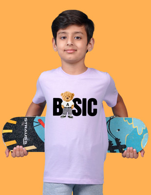 Nusyl Boys Graphic Print Cotton Blend Regular T Shirt(Purple, Pack of 1)