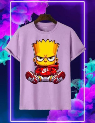 Snojh Boys & Girls Printed Cotton Blend Regular T Shirt(Purple, Pack of 1)