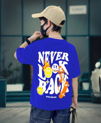 BuckleMen Boys Printed Pure Cotton Oversized T Shirt(Blue, Pack of 1)
