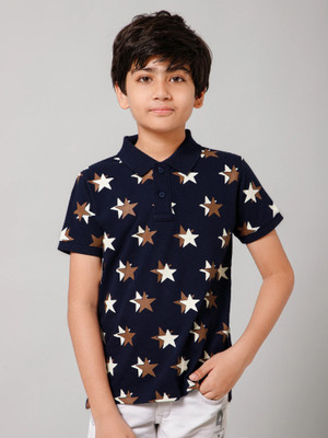 Alan Jones Boys Graphic Print Cotton Blend Regular T Shirt(Dark Blue, Pack of 1)