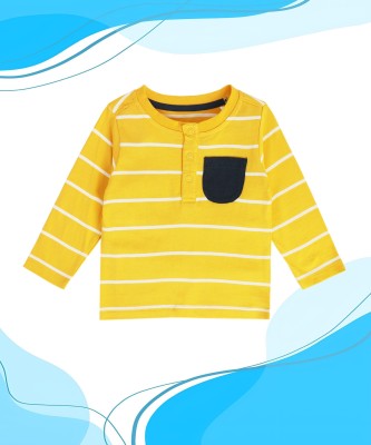 MINI KLUB Baby Boys Striped Pure Cotton Regular T Shirt(Yellow, Pack of 1)