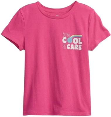 GAP Girls Graphic Print Organic Cotton Regular T Shirt(Pink, Pack of 1)