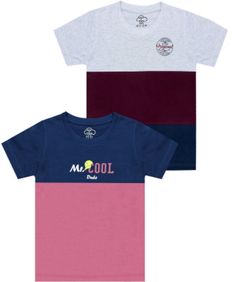 MIST N FOGG Boys Colorblock Cotton Blend Regular T Shirt(Multicolor, Pack of 2)