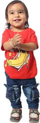 Kidzz Boys Solid Cotton Blend Regular T Shirt(Red, Pack of 1)
