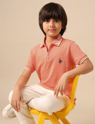 U.S. POLO ASSN. Boys Solid Pure Cotton Regular T Shirt(Orange, Pack of 1)