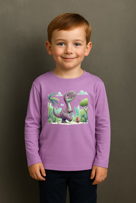 SpiceWardrobe Boys & Girls Solid, Graphic Print Pure Cotton Regular T Shirt(Purple, Pack of 1)