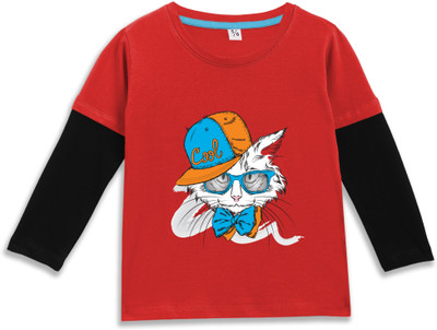 JONIMONI Boys & Girls Self Design Pure Cotton Regular T Shirt(Red, Pack of 1)