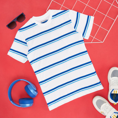 Pantaloons Junior Boys Striped Pure Cotton Regular T Shirt(Multicolor, Pack of 1)