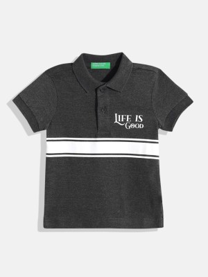 United Colors of Benetton Baby Boys Printed Cotton Blend T Shirt(Black, Pack of 1)