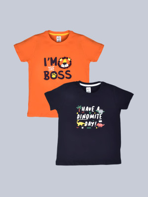 LUX cozi Boys Printed Pure Cotton Regular T Shirt(Multicolor, Pack of 2)