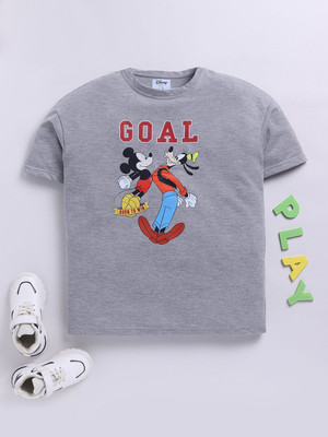 YK Disney Boys Printed Cotton Blend Regular T Shirt(Grey, Pack of 1)