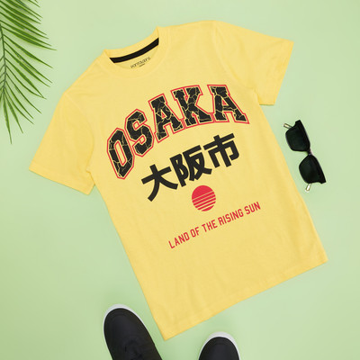 Pantaloons Junior Boys Solid Cotton Blend Regular T Shirt(Yellow, Pack of 1)