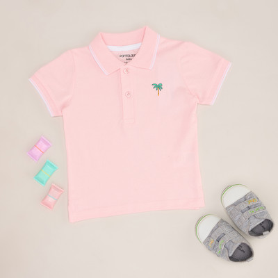 Pantaloons Baby Baby Boys Solid Cotton Blend Regular T Shirt(Pink, Pack of 1)