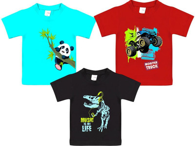 Styks Baby Boys & Baby Girls Graphic Print Cotton Blend Regular T Shirt(Black, Pack of 3)