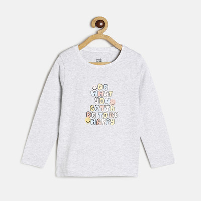 MINI KLUB Girls Printed Pure Cotton Regular T Shirt(Grey, Pack of 1)