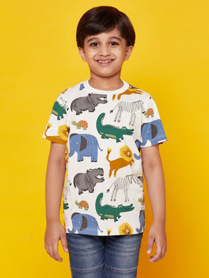 Spunkies Boys Printed Organic Cotton Regular, Slim T Shirt(White, Pack of 1)