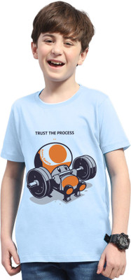 ENITOR Boys Printed Cotton Blend Regular T Shirt(Light Blue, Pack of 1)