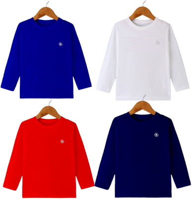 DIAZ Boys & Girls Solid Cotton Blend Regular T Shirt(Multicolor, Pack of 4)