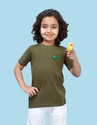 Nusyl Boys Solid Cotton Blend Regular T Shirt(Green, Pack of 1)