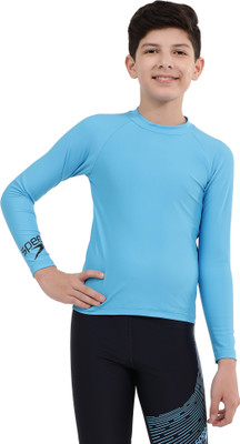 SPEEDO Boys Solid Polyester Regular T Shirt(Blue, Pack of 1)