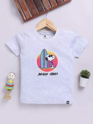 YK X Minute Mirth Boys Printed Pure Cotton Regular T Shirt(Grey, Pack of 1)