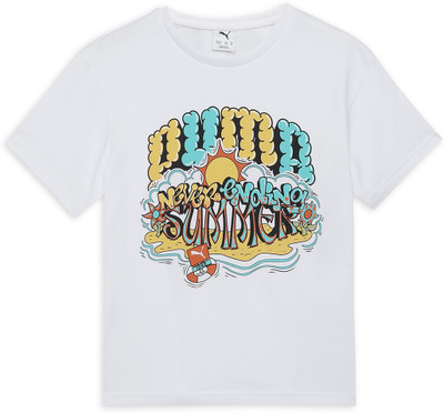 PUMA Boys Printed Cotton Blend Regular T Shirt(White, Pack of 1)