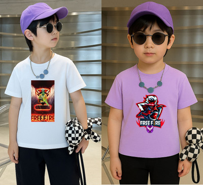 Lecowar Boys Printed Polyester Regular T Shirt(White, Purple, Pack of 2)