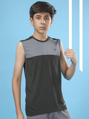 TECHNOSPORT Boys Colorblock Polyester Slim T Shirt(Green, Pack of 1)