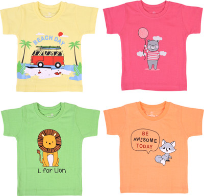 Toddylon Baby Boys & Baby Girls Printed Pure Cotton Regular T Shirt(Multicolor, Pack of 4)