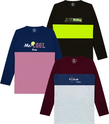 MIST N FOGG Boys & Girls Colorblock Cotton Blend T Shirt(Multicolor, Pack of 3)