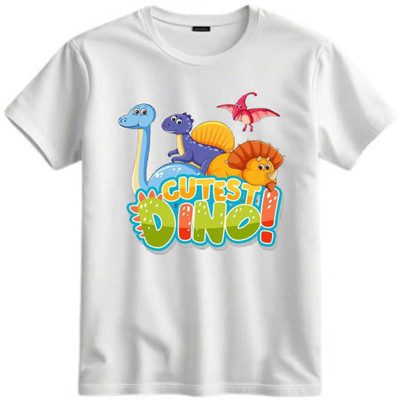 TAPA KON Boys & Girls Printed Polycotton Regular T Shirt(White, Pack of 1)