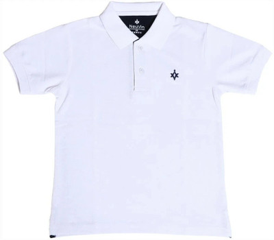 NeuVin Boys Solid Cotton Blend Regular T Shirt(White, Pack of 1)