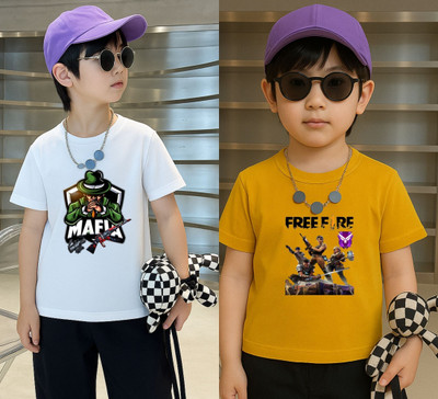 Lecowar Boys Printed Polyester Regular T Shirt(White, Yellow, Pack of 2)