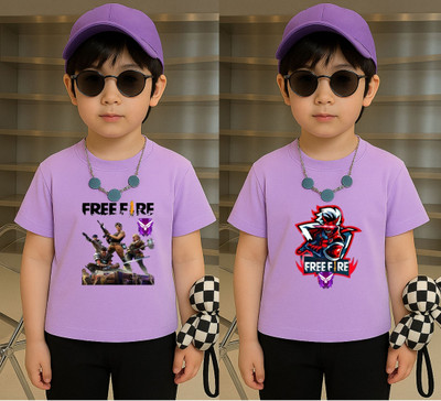 Lecowar Boys Graphic Print Polyester Regular T Shirt(Purple, Pack of 2)