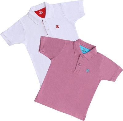 FEVERFEW Boys Solid Cotton Blend Regular T Shirt(Purple, Pack of 2)