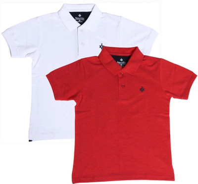 NeuVin Boys Solid Cotton Blend Regular T Shirt(Red, Pack of 2)