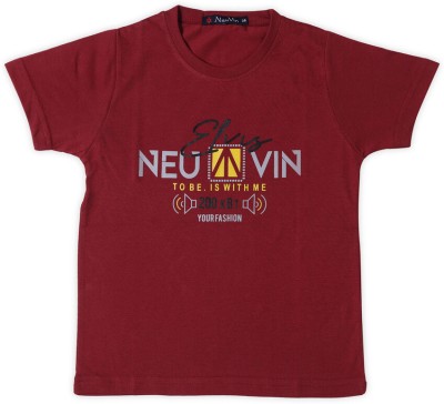 NeuVin Boys Typography Cotton Blend T Shirt(Maroon, Pack of 1)