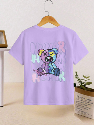 Dagcros Boys & Girls Graphic Print Cotton Blend Regular T Shirt(Purple, Pack of 1)